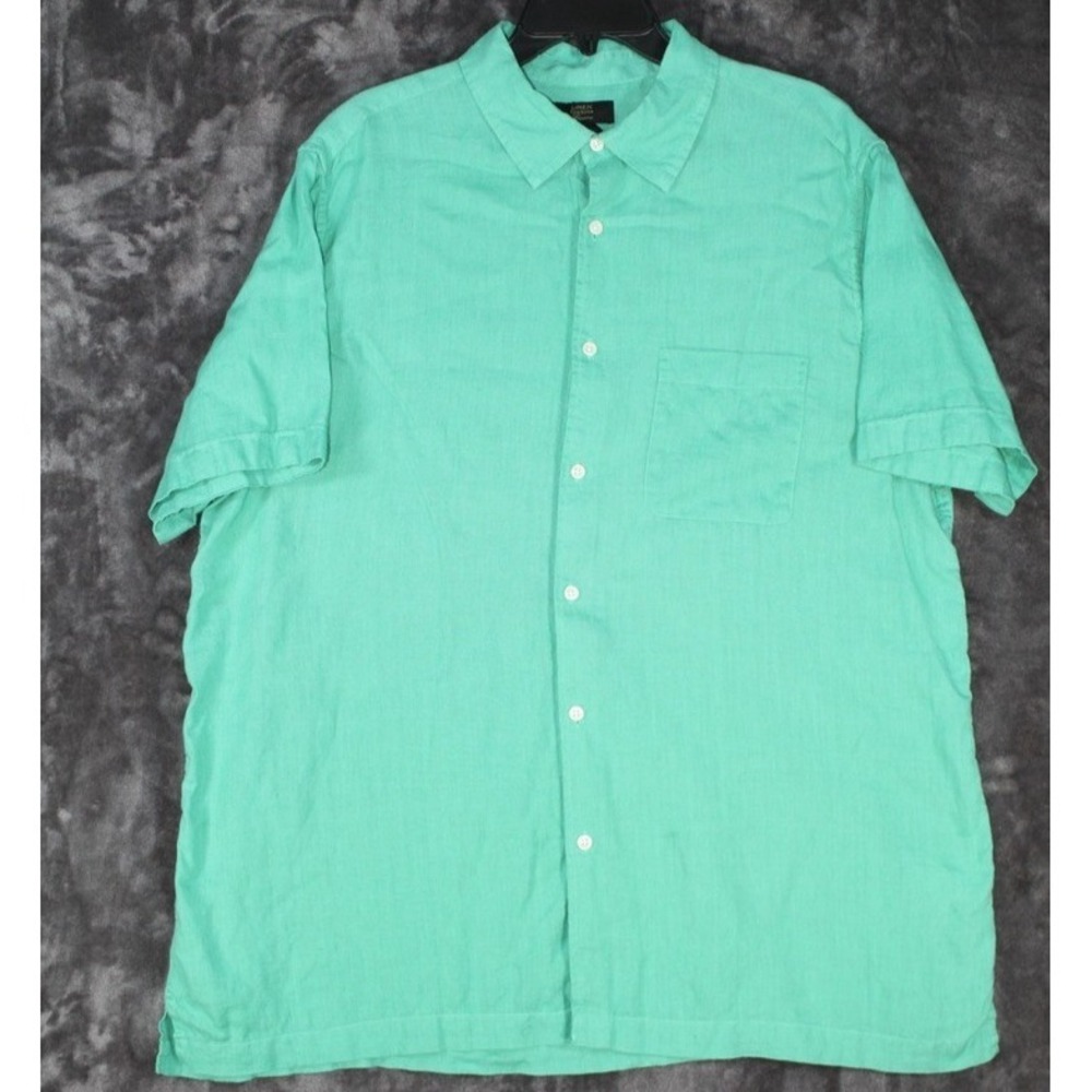 CLUB ROOM‎ | Luxury 100% Linen Green Button Up Short Sleeve Shirt | XL Summer